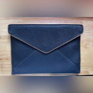 Rebecca Minkoff black envelope clutch with gold zipper